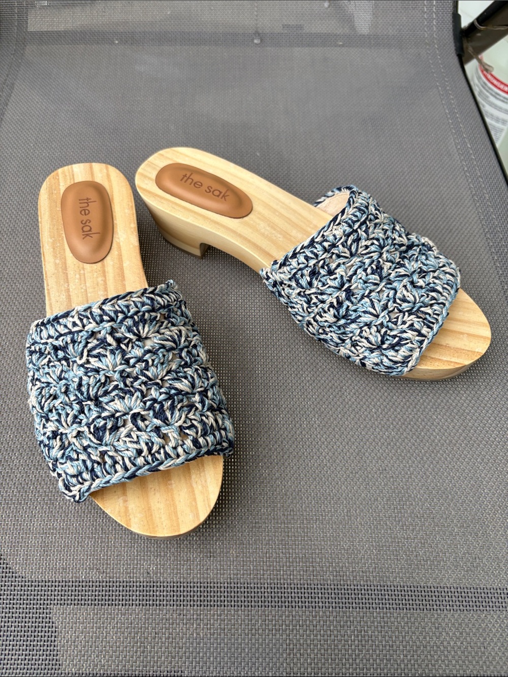 The Sak Blue and Cream Crochet Slide sandal  size: 7